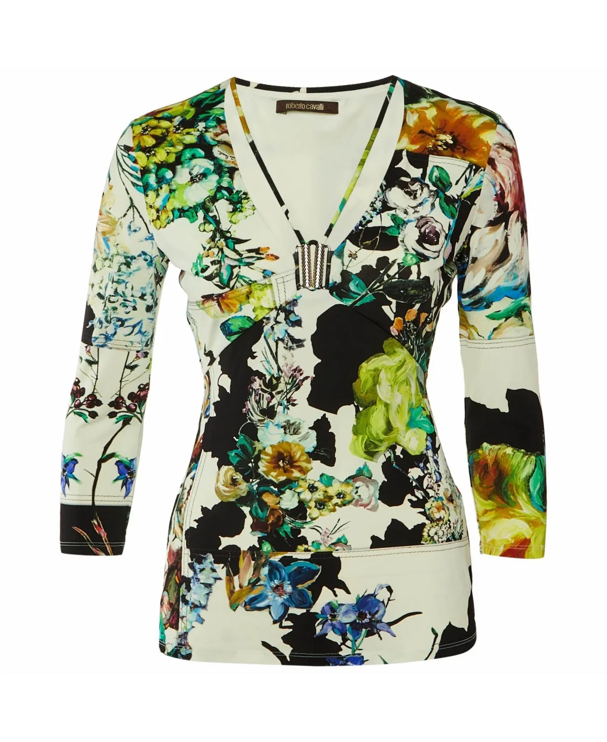Pre-Owned Roberto Embellished Floral Print Jersey Top by Roberto Cavalli