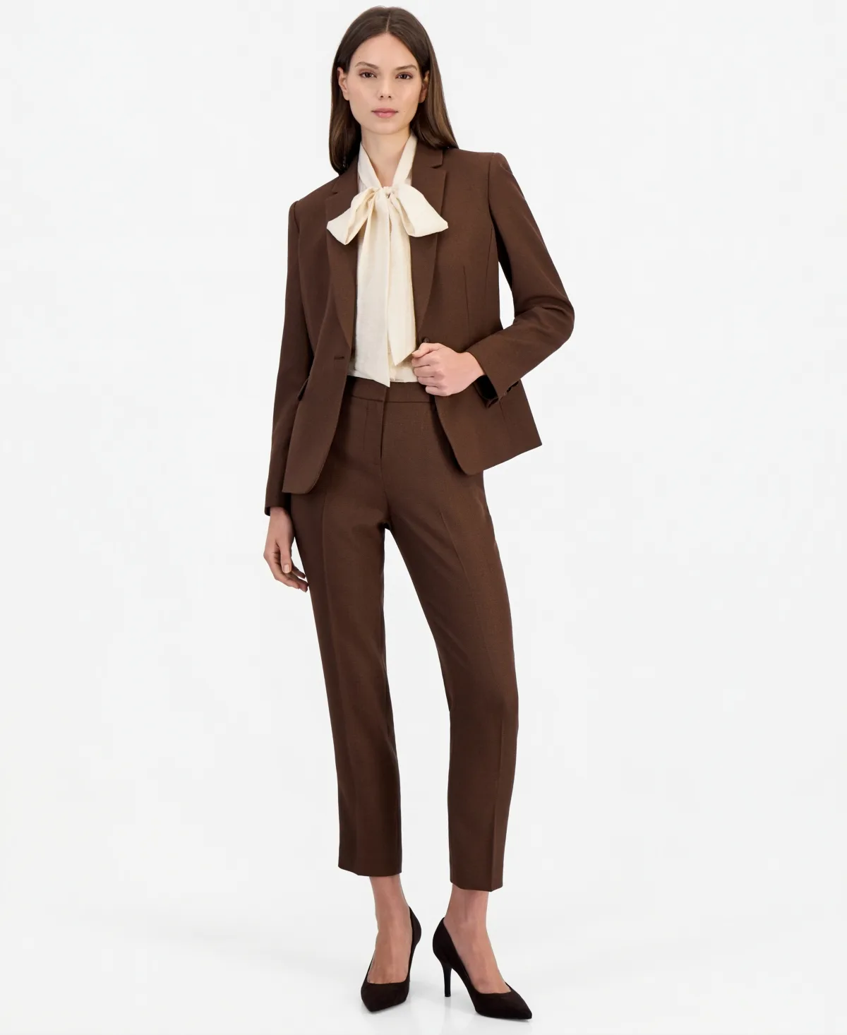Herringbone Classic Mid-Rise Straight-Leg Pants, 28" Inseam by Tahari