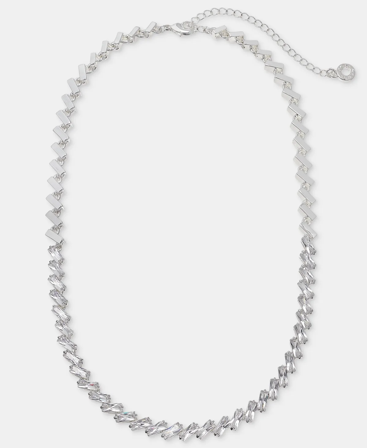 Cubic Zirconia Silver-Tone Baguette Necklace by Anne Klein