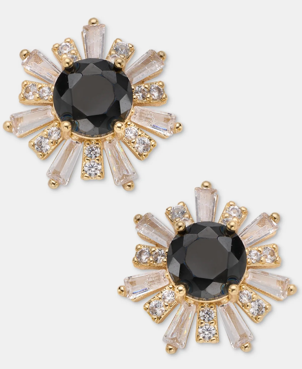 Cubic Zirconia Gold-Tone Floral Stud Earrings