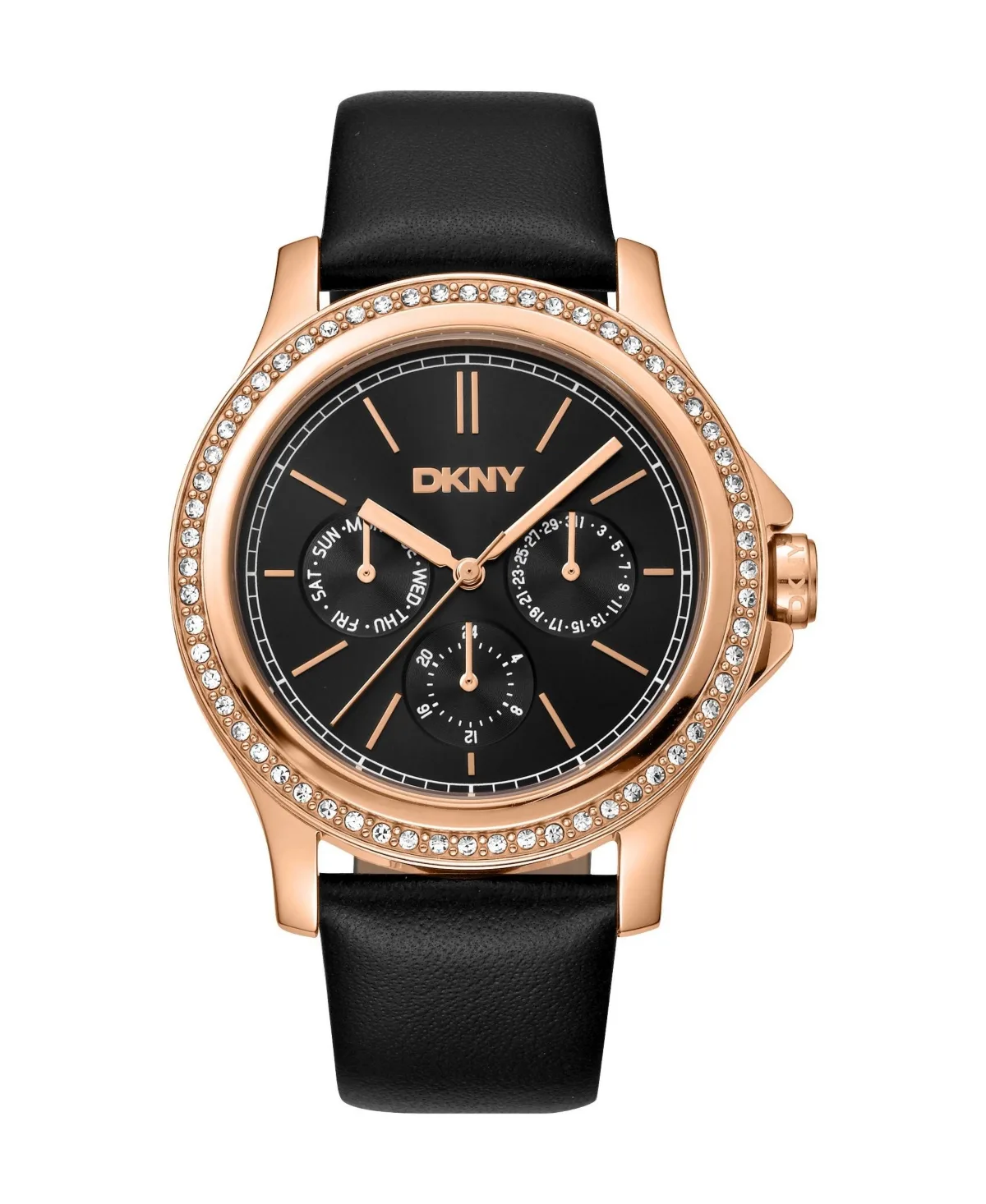 Evening Quartz Black Leather Strap Watch by DKNY