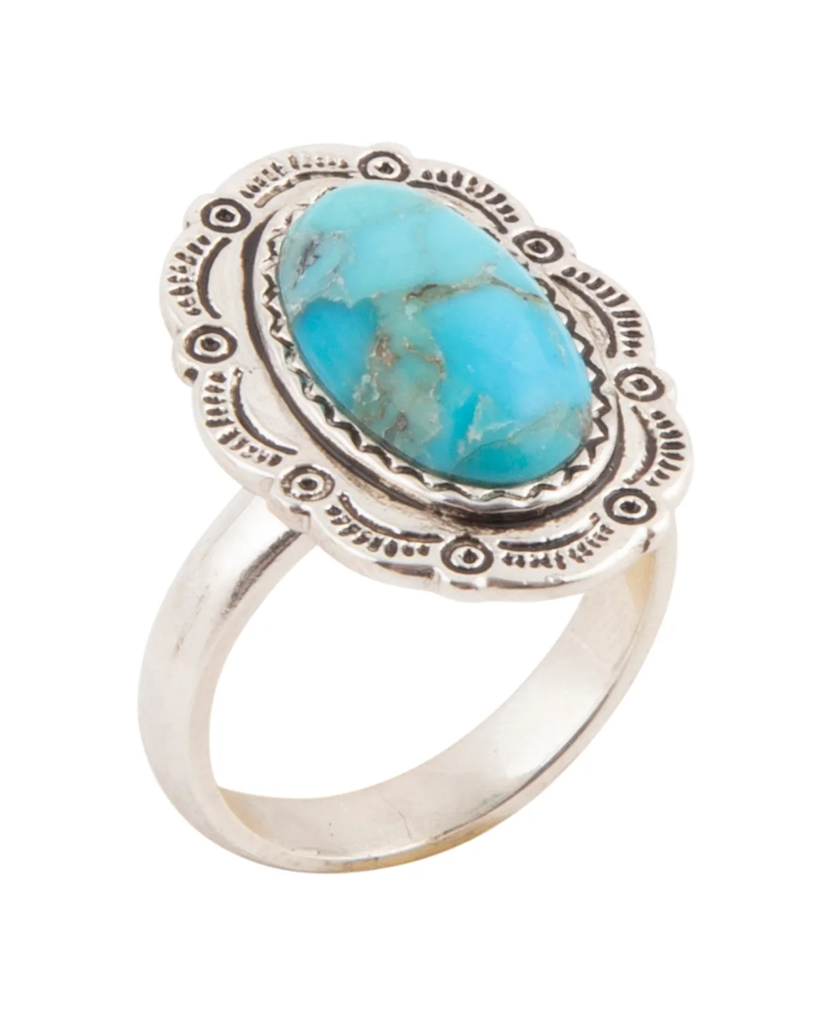 Bronco Blue Turquoise Silver Concho Ring by Barse