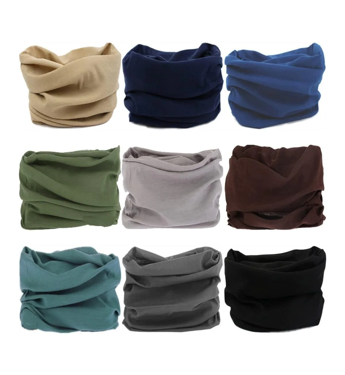 Polyester Neck Gaiter Headband Face Mask Magic Scarf Bandana - 9pc. Solid Color Series 3 by Sportneer