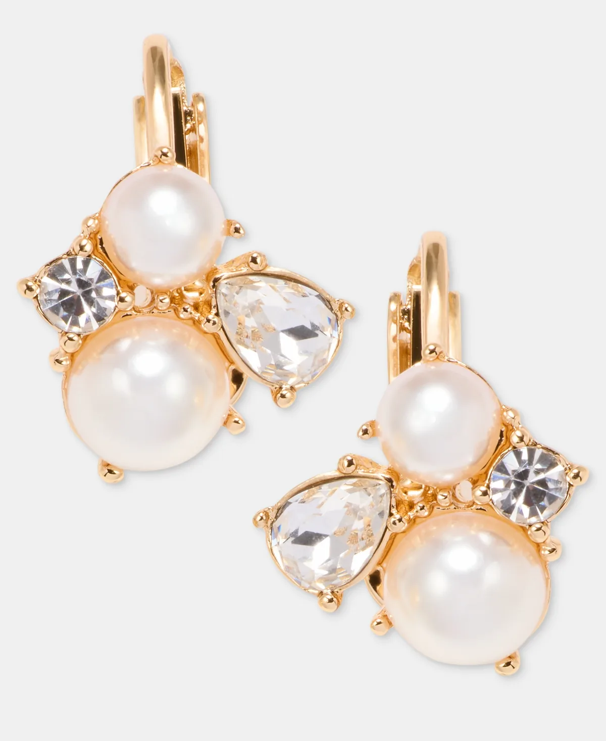 Glass Crystal and Faux Pearl Cluster Clip-On Earrings