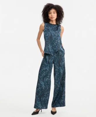 Sleeveless Satin Blouse Wide Leg Pants by INC International Concepts