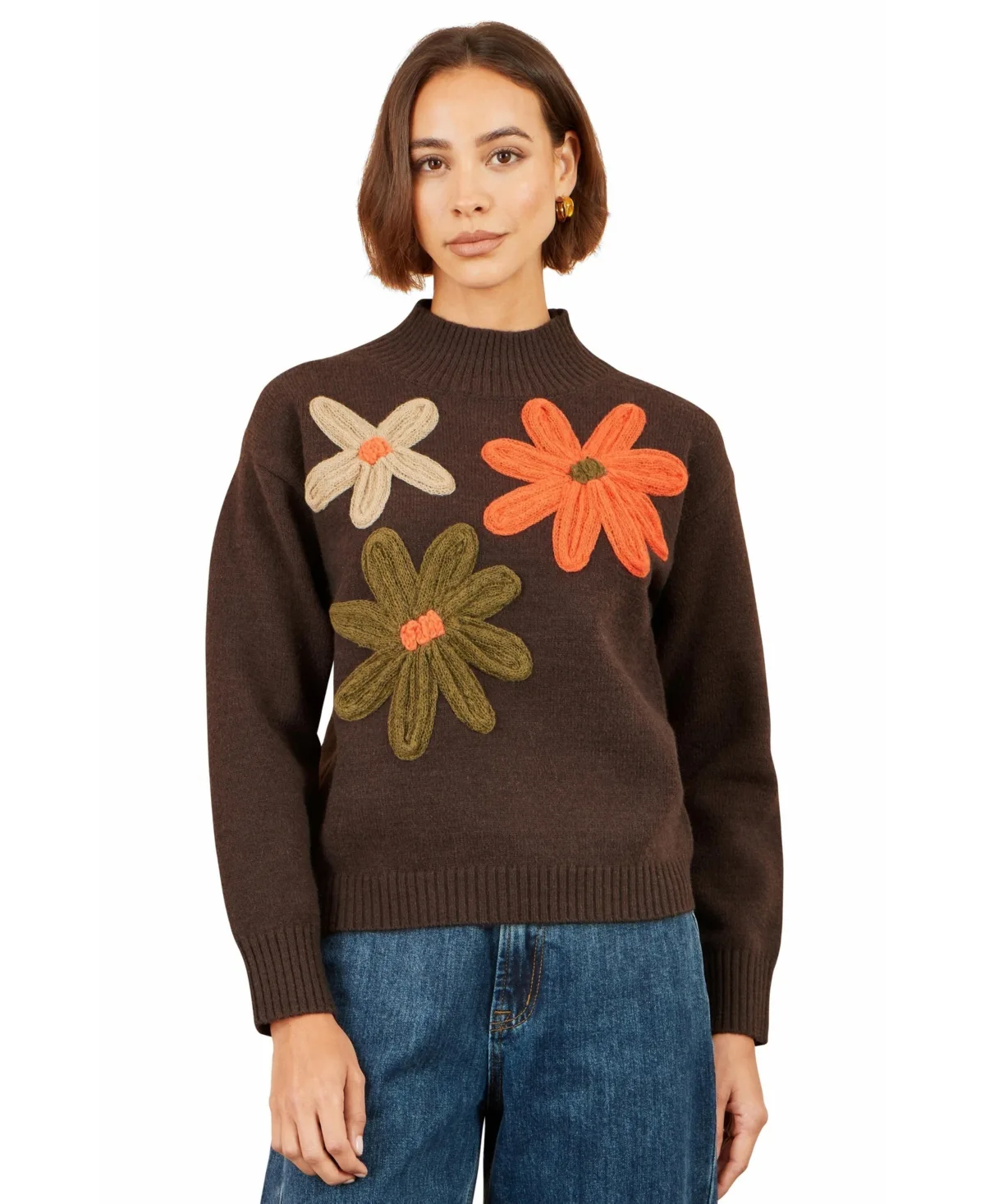 Applique Flowers High Neck Jumper by Yumi