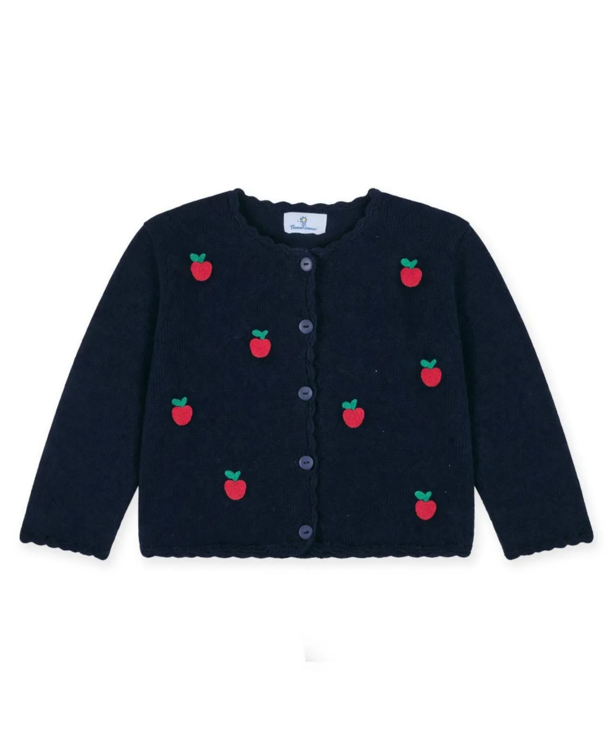 Long-Sleeve Crewneck Hand-Knit Red Apples Cardigan by Florence Eiseman
