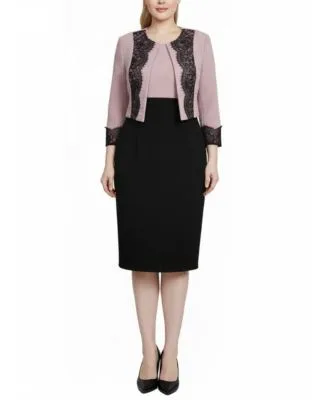 Lace Detail 2 Piece Textured Knit Dress Set by Ny Collection