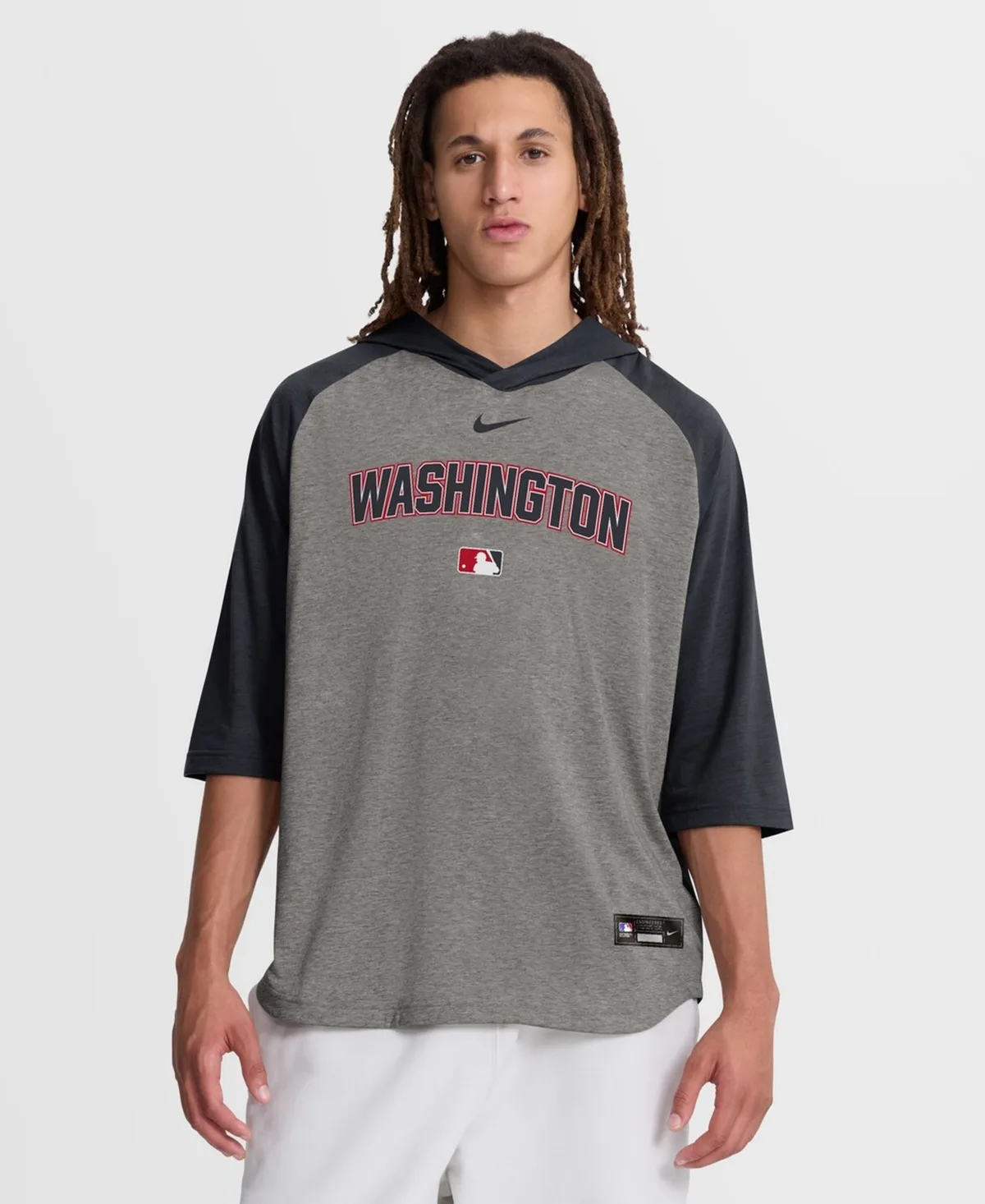 Washington Nationals Authentic Collection Flux Dri-Fit Raglan 3/4-Sleeve Hooded T-Shirt