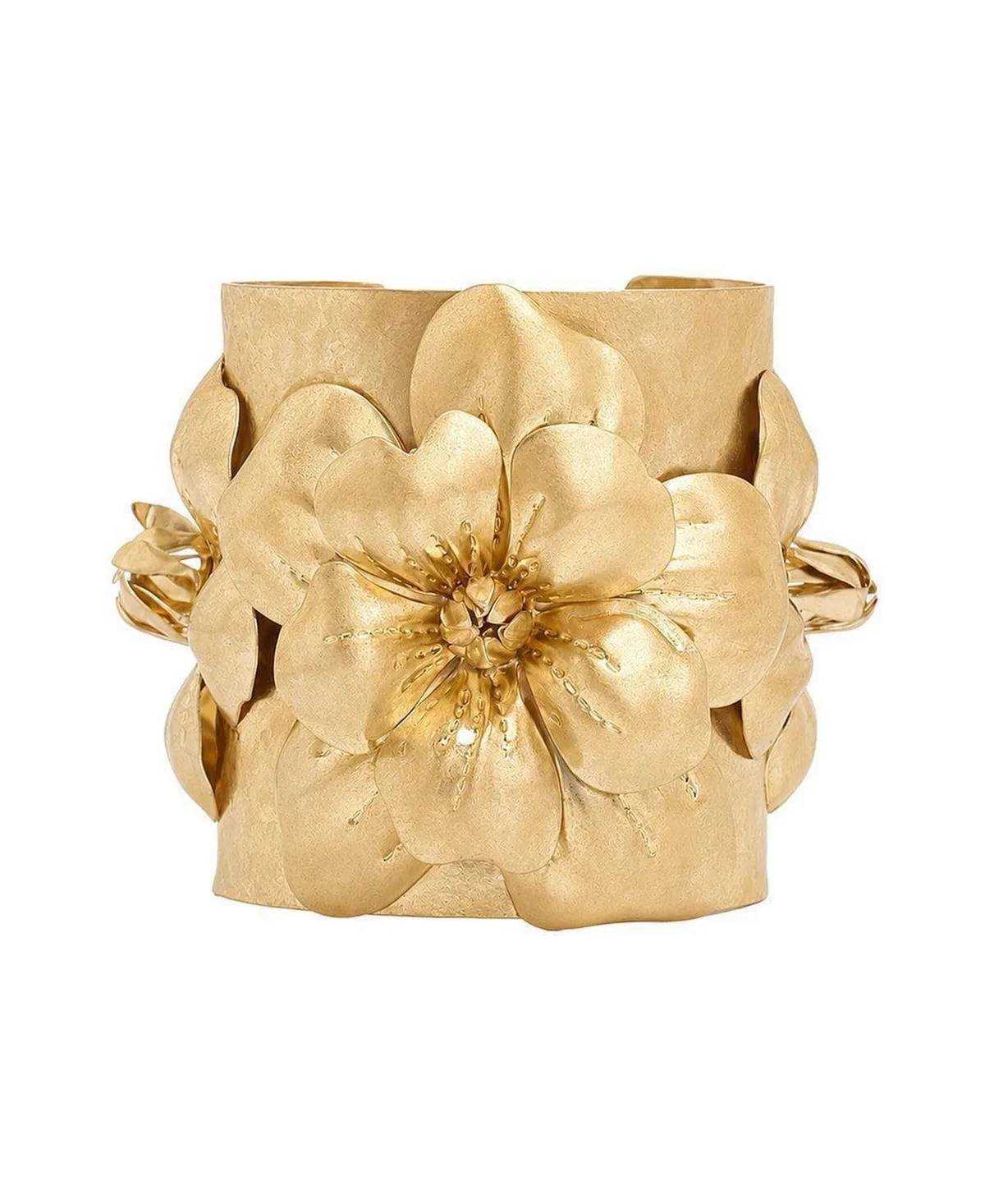 Brushed Gold-Tone 3D Floral Cuff Bracelet by Sohi