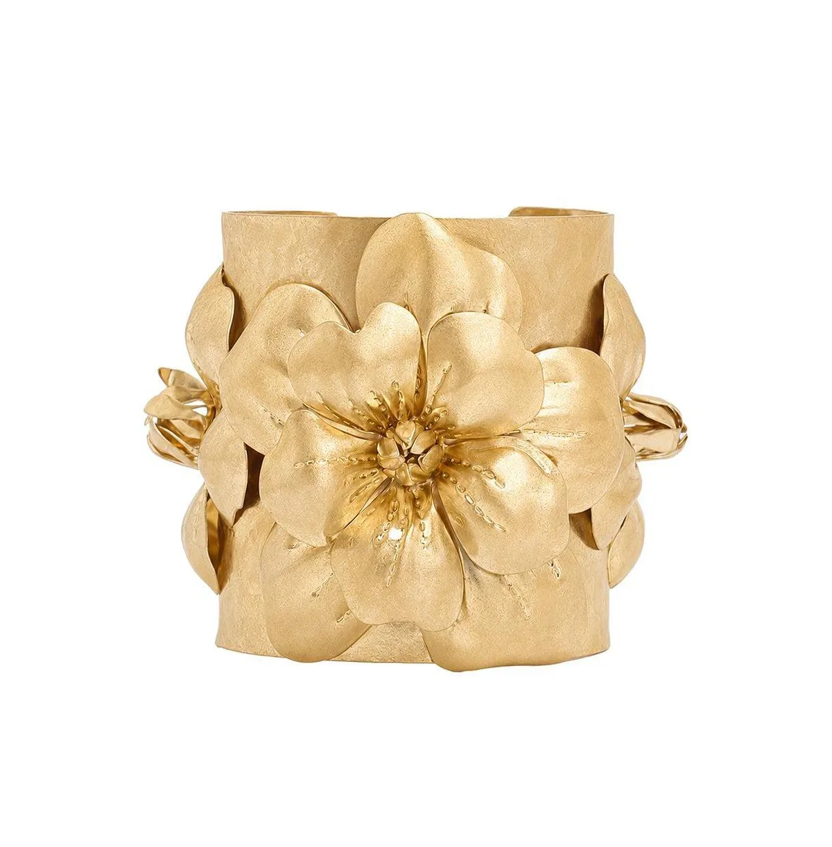 Brushed Gold-Tone 3D Floral Cuff Bracelet by Sohi