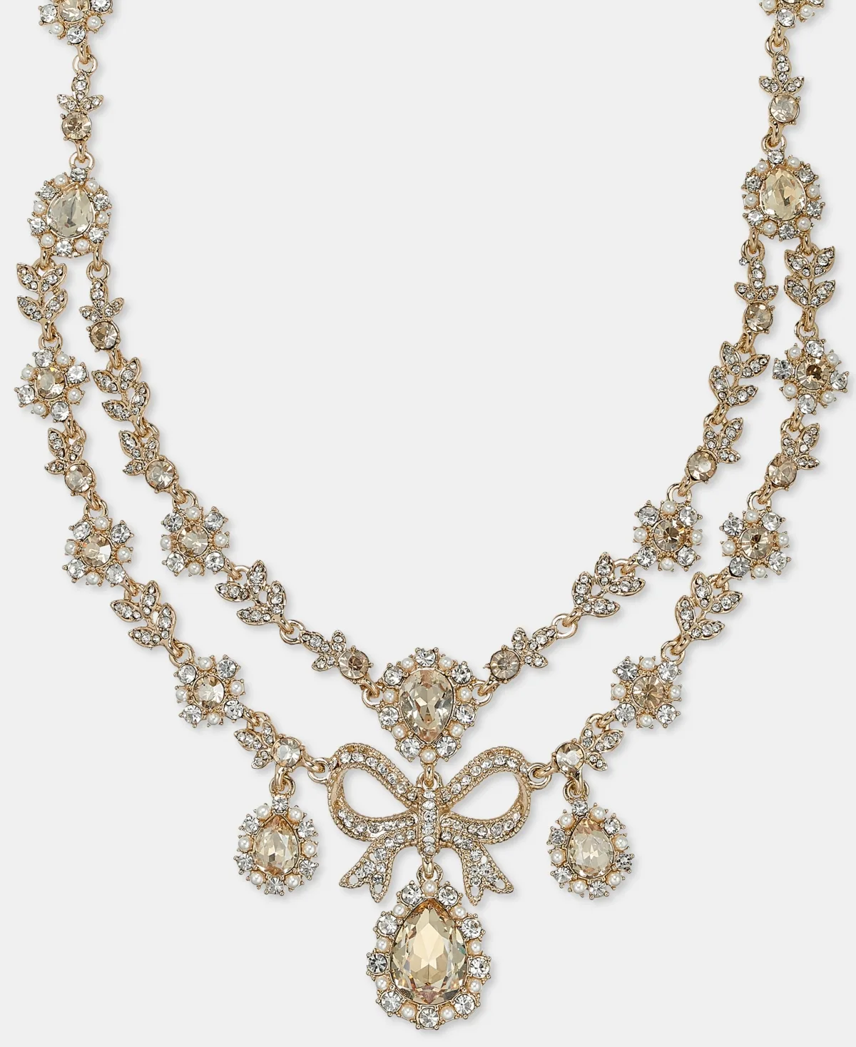 16" Crystal Gold-Tone Statement Bow Necklace by Marchesa