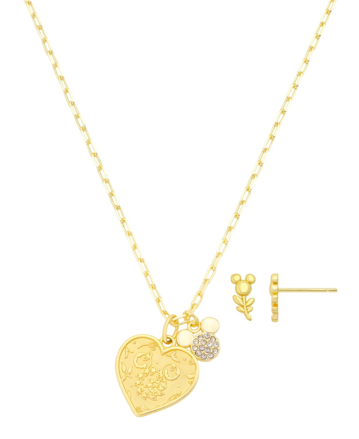 Cubic Zirconia Gold-Tone Heart Necklace and Earrings Set by Disney