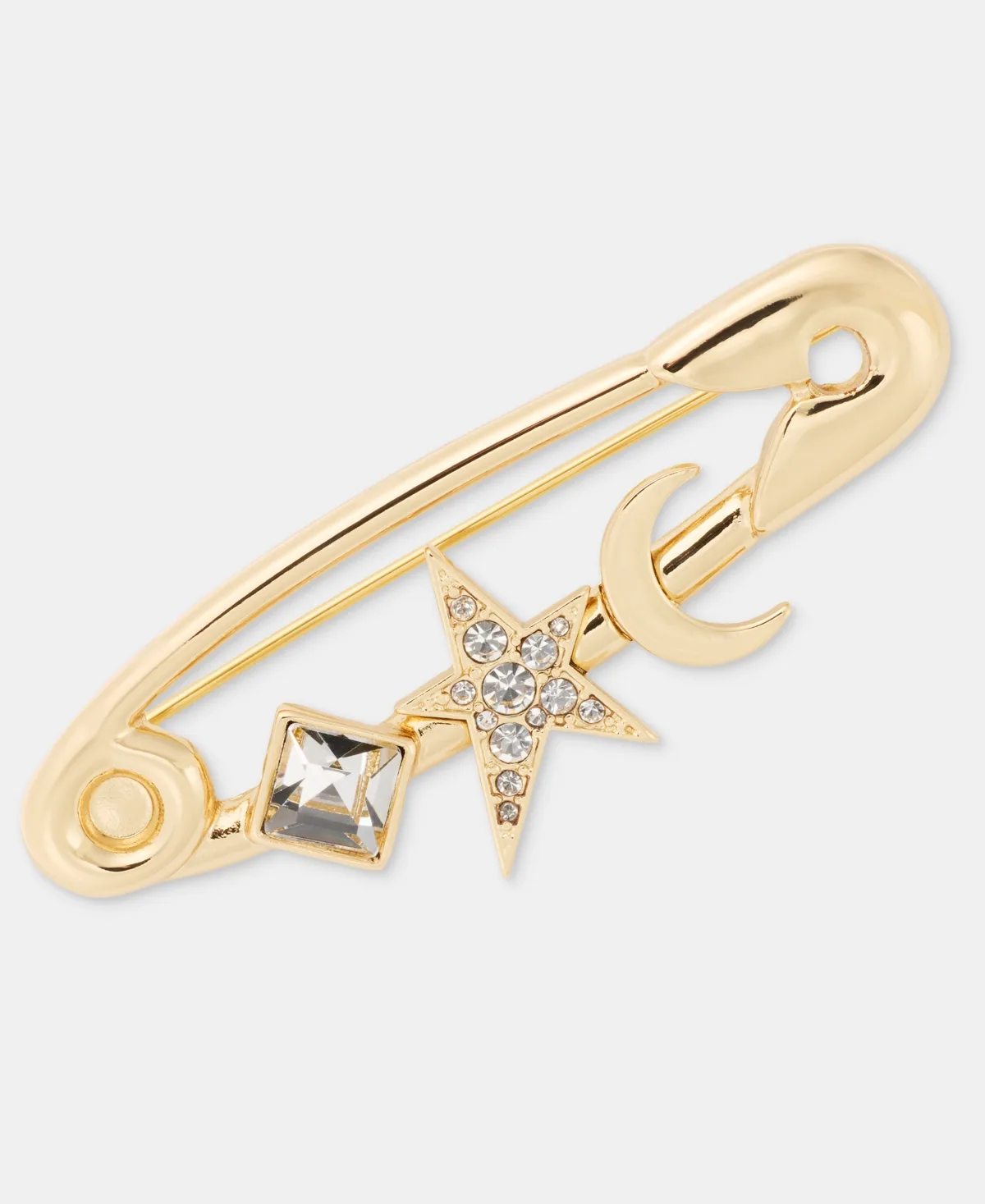 Crystal Star & Moon Safety Pin Brooch
