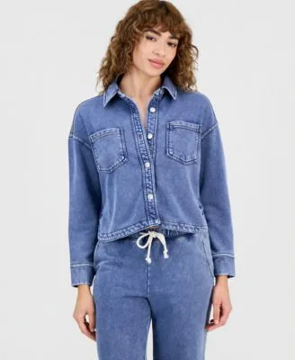 Faux Denim Knit Button Front Shacket by And Now This