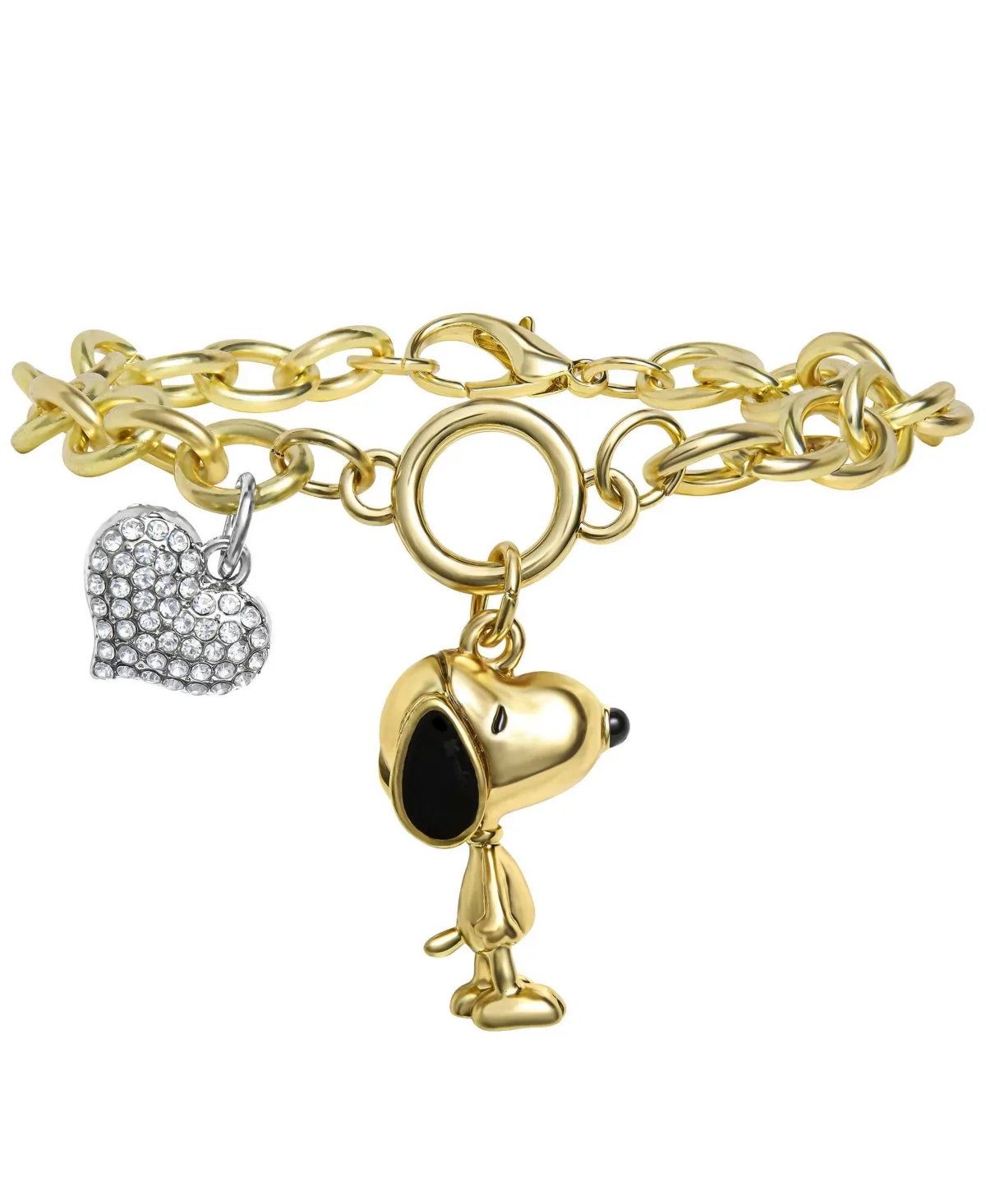 Peanuts Gold-Tone Clear Crystal Snoopy Charm Bracelet by Peanuts