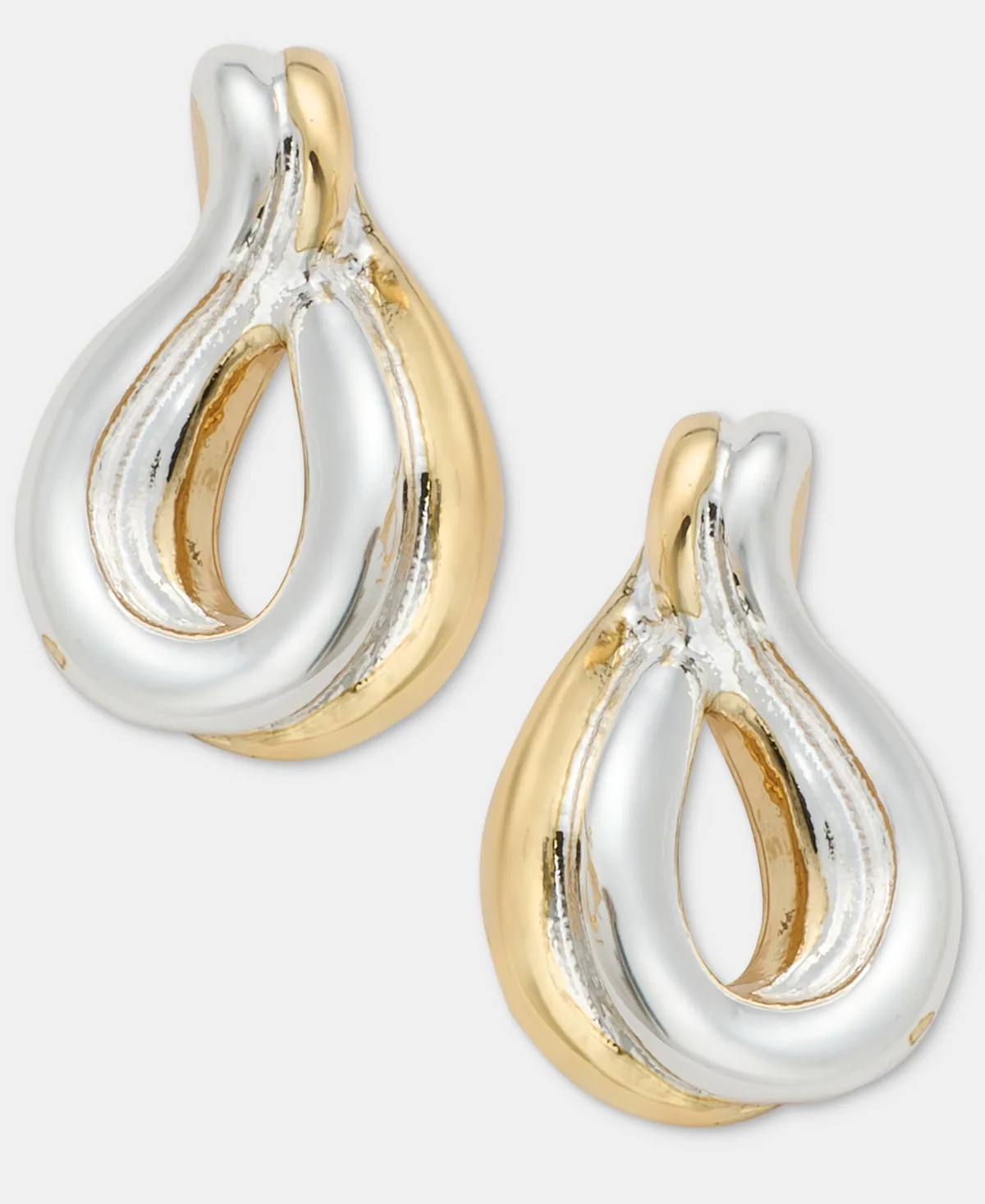 Two-Tone Mixed Metal Twisted Button Stud Earrings