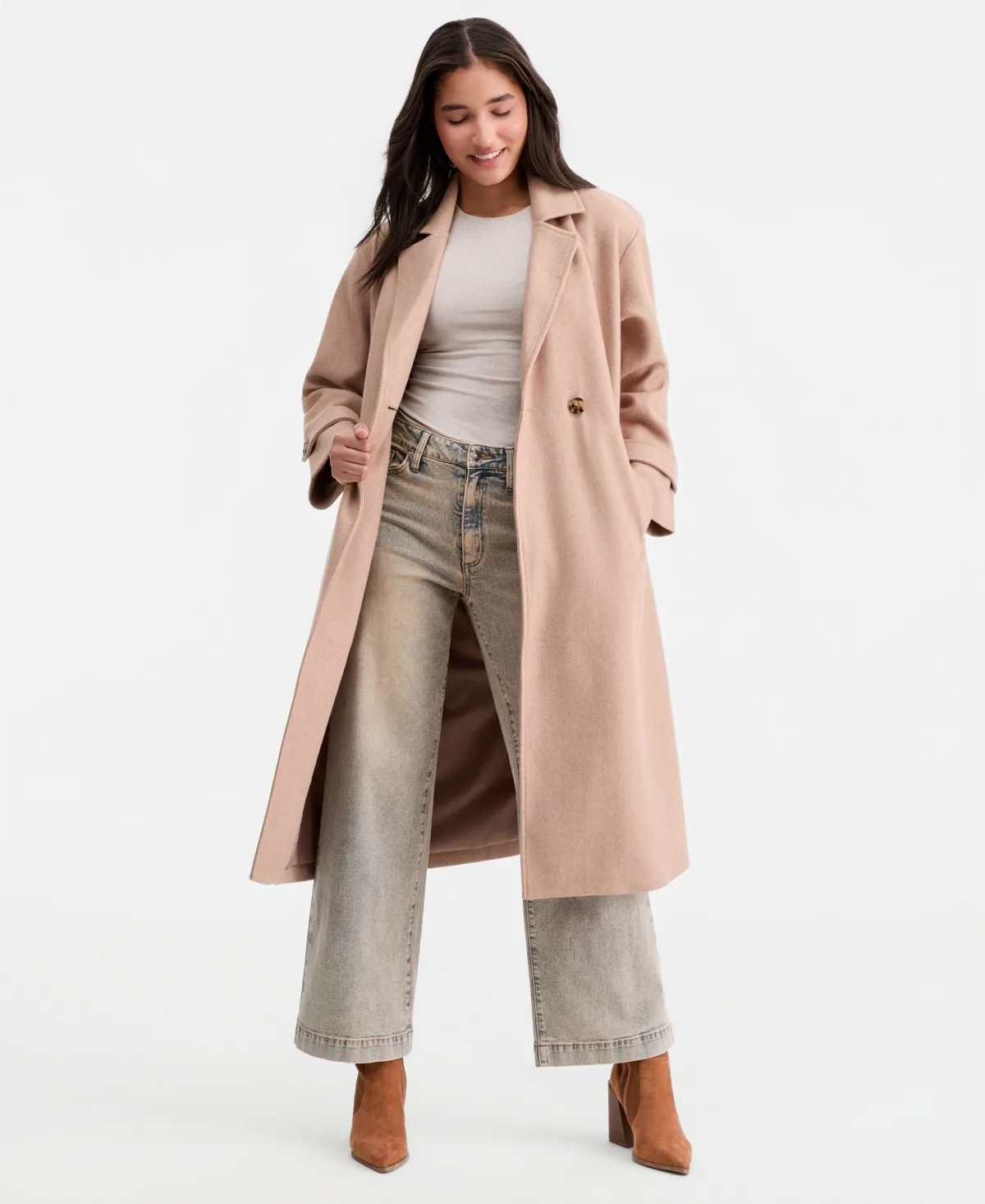 Double-Breasted Patch-Pocket Maxi Coat