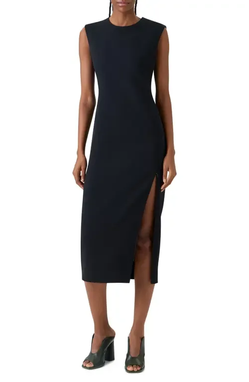 Sleeveless Zip Slit Wool Blend Sheath Dress by Akris