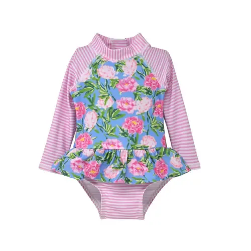 Sun Protective UPF 50+ Alissa Ruffle Rash Guard Swimsuit by Flap Happy