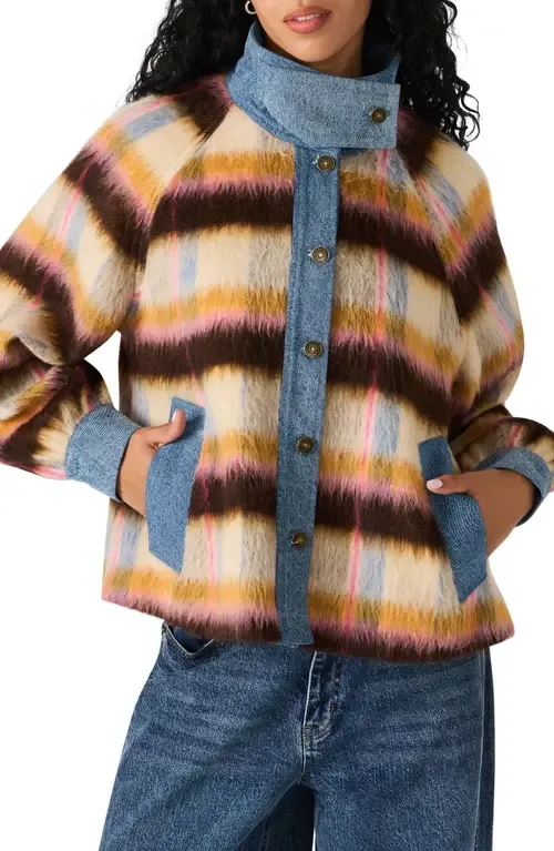 Kaylen Denim Trim Stripe Wool Blend Jacket by Steve Madden
