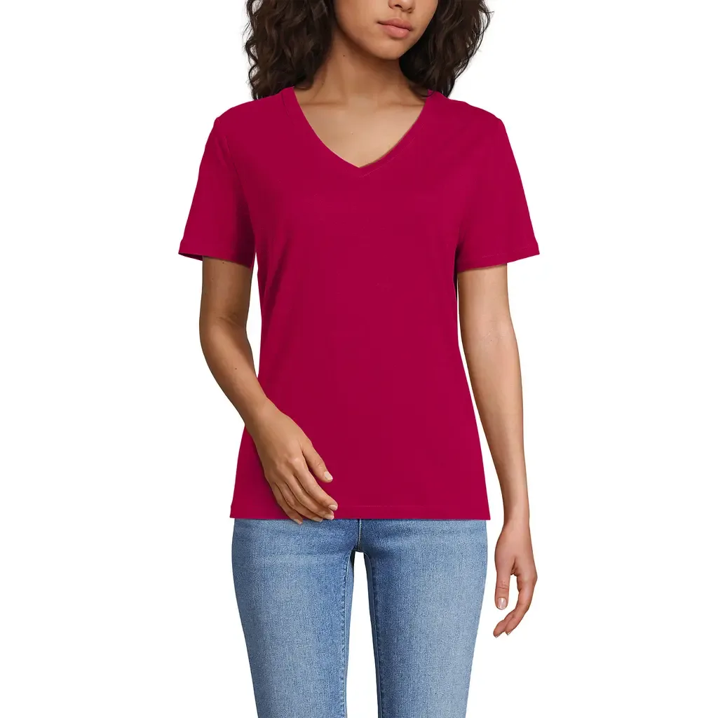 Short Sleeve Linen Blend V-Neck Tee by Lands' End