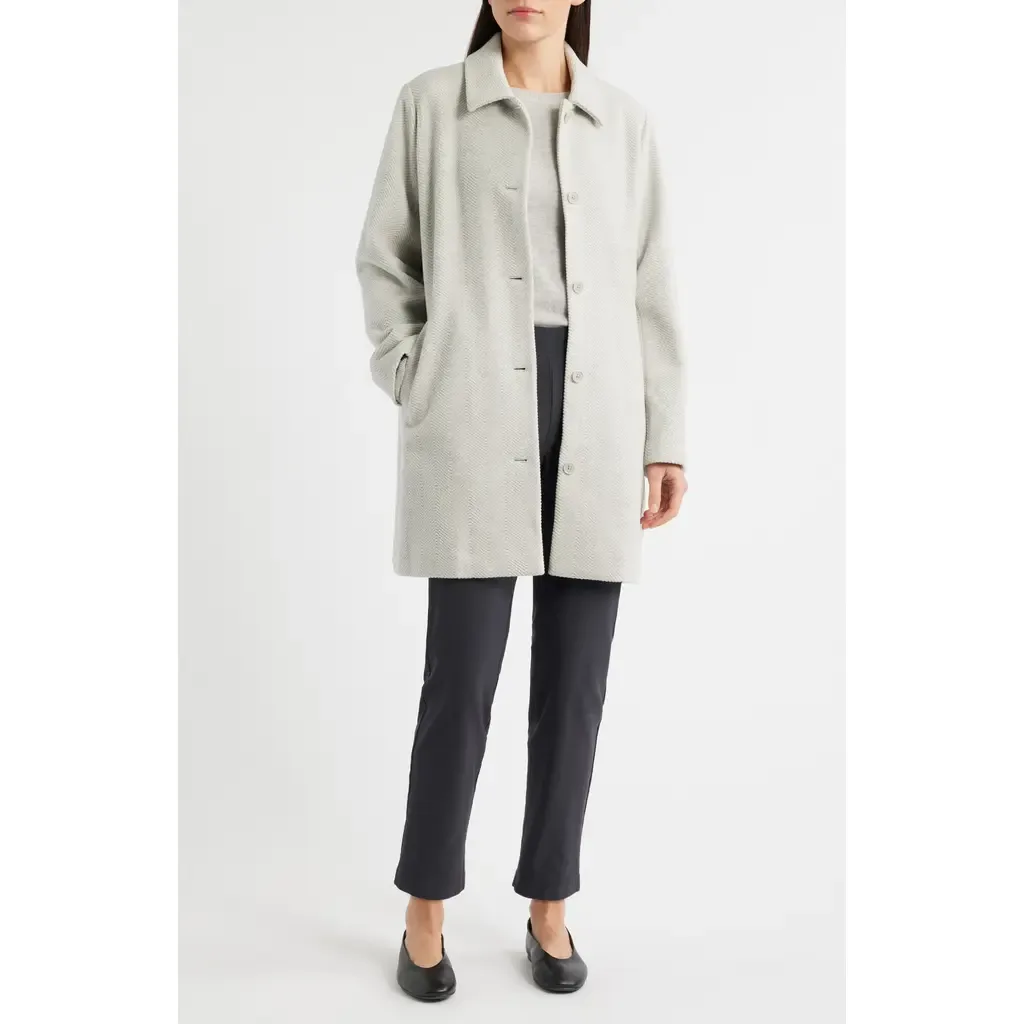 Classic Collar Wool Herringbone Coat by Eileen Fisher