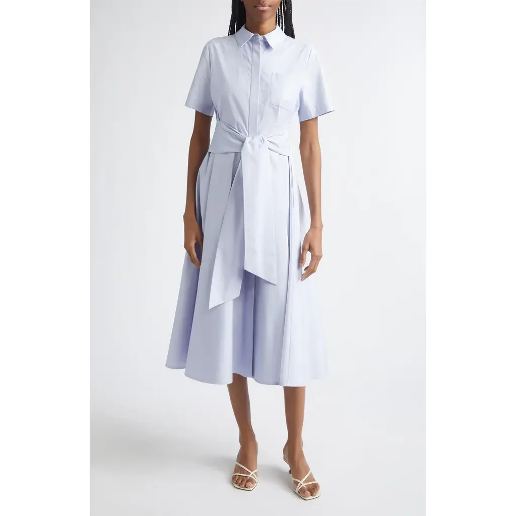 Megan Short Sleeve Tie Front Cotton Shirtdress by Toccin