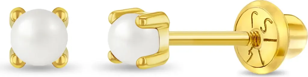 14k Pronged Pearl Girl Earrings by In Season Jewelry