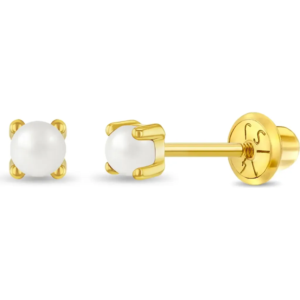 14k Pronged Pearl Girl Earrings by In Season Jewelry