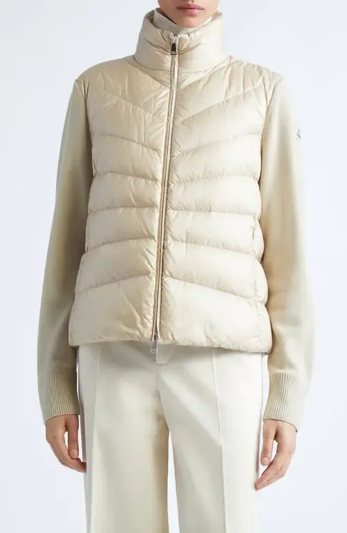Wool Knit & Quilted Down Cardigan by Moncler