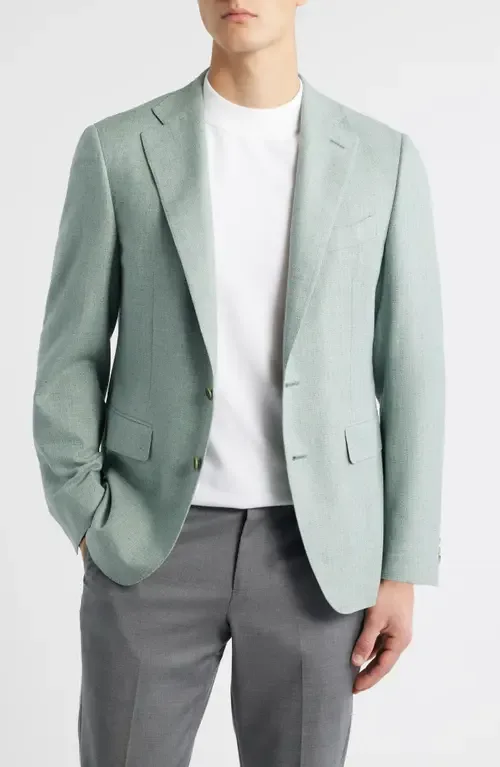 Trim Fit Light Green Check Textured Silk & Wool Sport Coat by Canali
