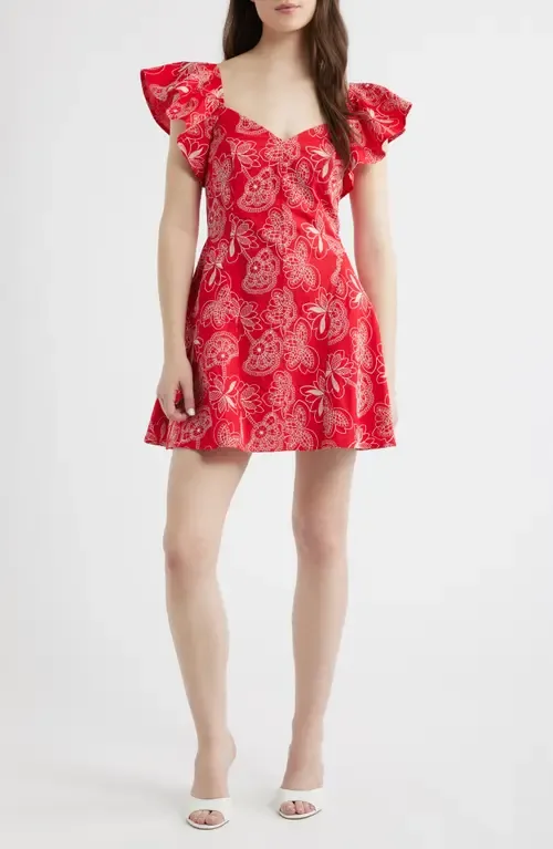 Giovana Floral Embroidery Flutter Sleeve Cotton Minidress by LAYERED WITH LOVE