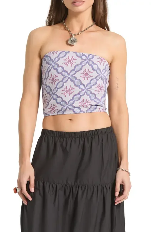Hot to Go Tile Print Strapless Cotton Crop Top by Brixton