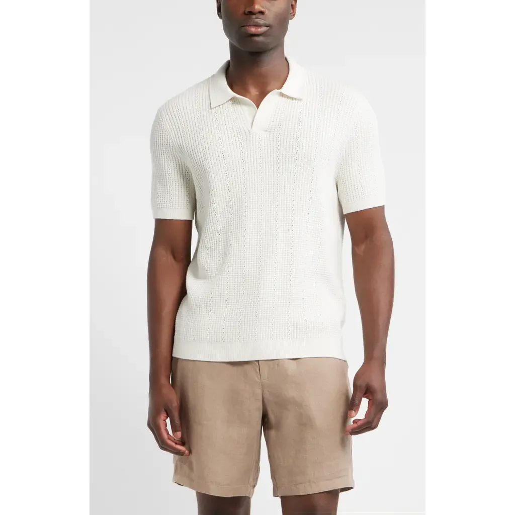 Textured Johnny Collar Cotton & Silk Polo Sweater by Nordstrom