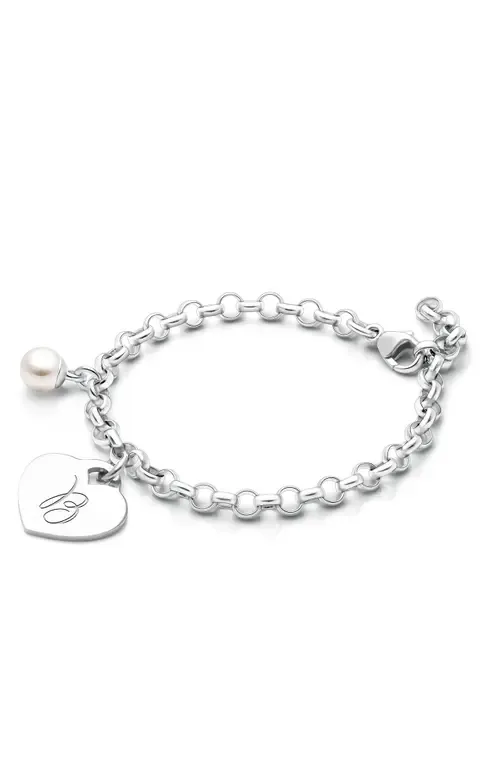 Sterling Silver Classic Charm Bracelet & Engraved Initial 6.25" Bracelet by Tiny Blessings