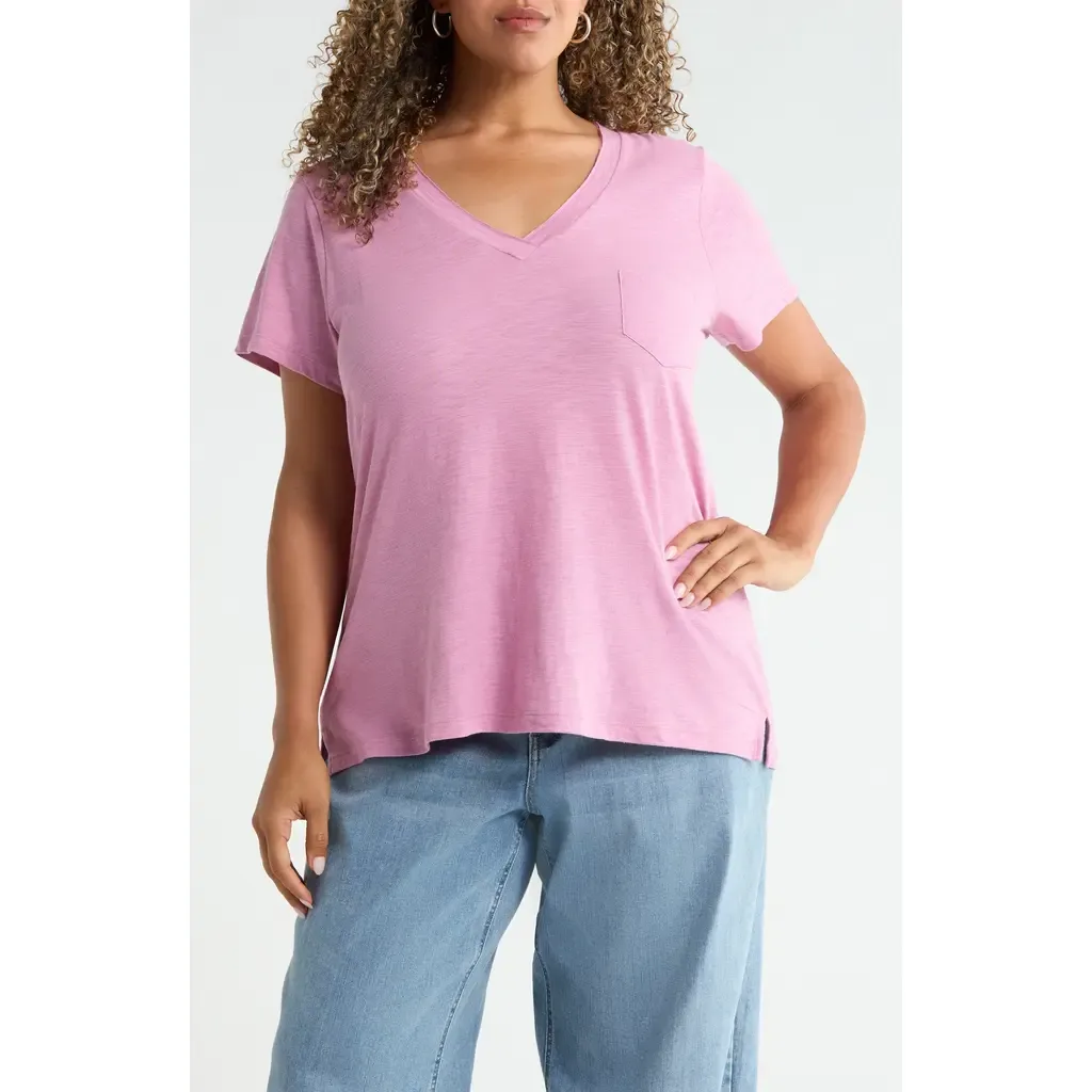 Short Sleeve Cotton & Modal V-Neck Pocket T-Shirt by caslon(r)