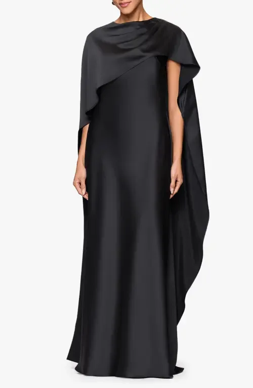 Cape Overlay Satin Gown by Xscape Evenings