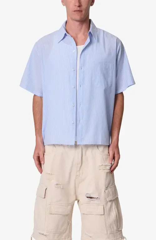 Striped Poplin Cropped Short Sleeve Shirt