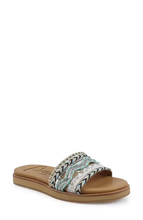 Slide Sandal in Mint Fabric by Candie's