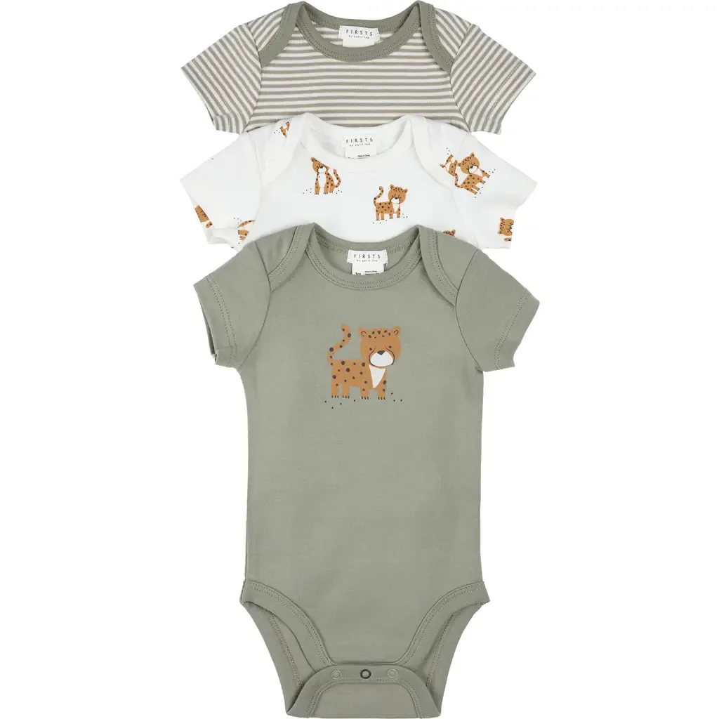 Assorted 3-Pack Organic Cotton Bodysuits by Petit Lem
