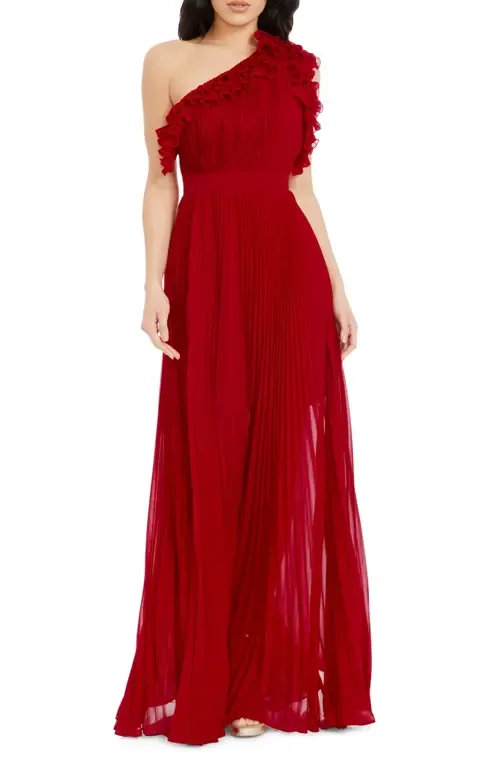 Vida One-Shoulder Pleated Chiffon Gown by Dress the Population