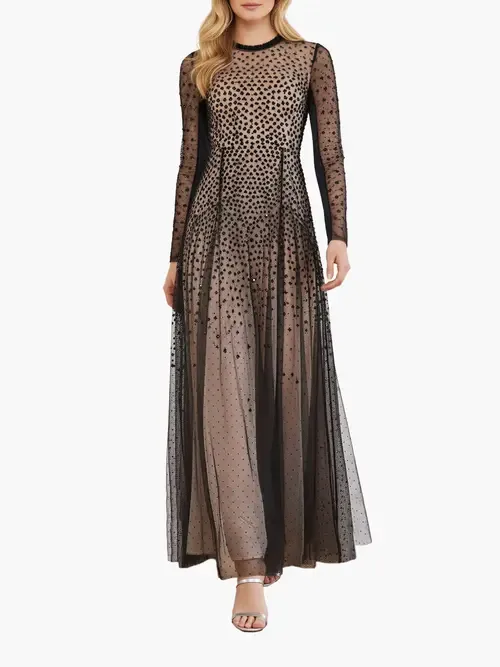 Sequin Cascade Round Neck Gown by Needle & Thread