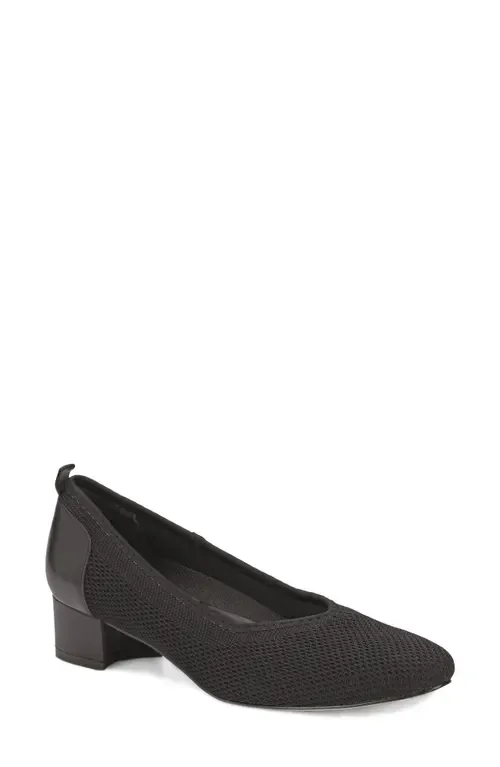 Hester Pump in Black Knit Black Leather by Ros Hommerson