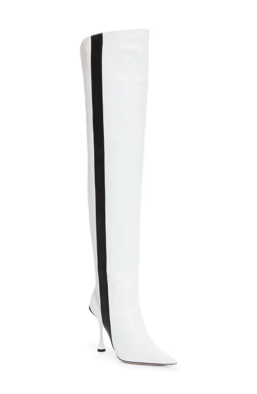 Bree Pointed Toe Thigh High Boot in White Calf by BETZÁBE