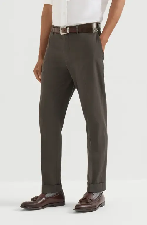 Garment-Dyed Italian Fit Trousers in American Pima Comfort Cotton Gabardine by Brunello Cucinelli