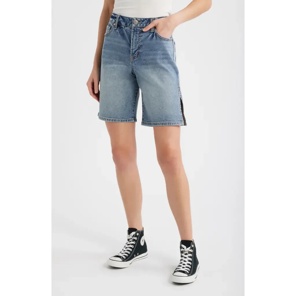 High Waist Mid Thigh Denim Shorts by 1822 Denim