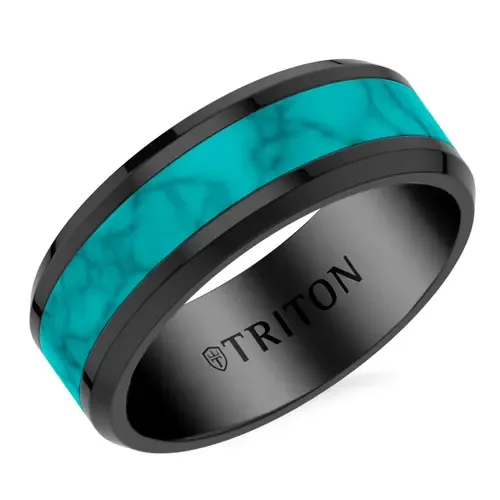 8MM Black Tungsten Carbide and Turquoise Ring by Triton