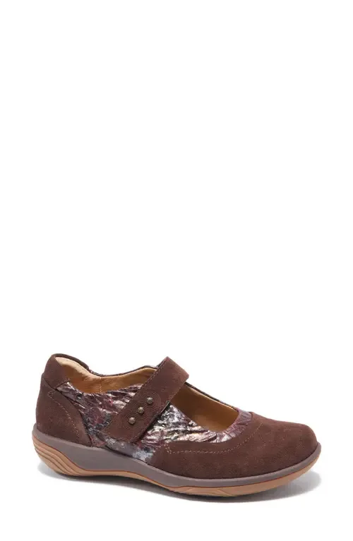 Aloe Mary Jane in Dark Brown Suede with Foliage by Hälsa Footwear