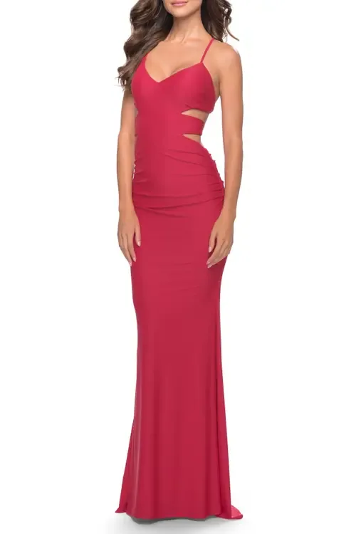 Side Cut Out Jersey Dress with Strappy Back by La Femme
